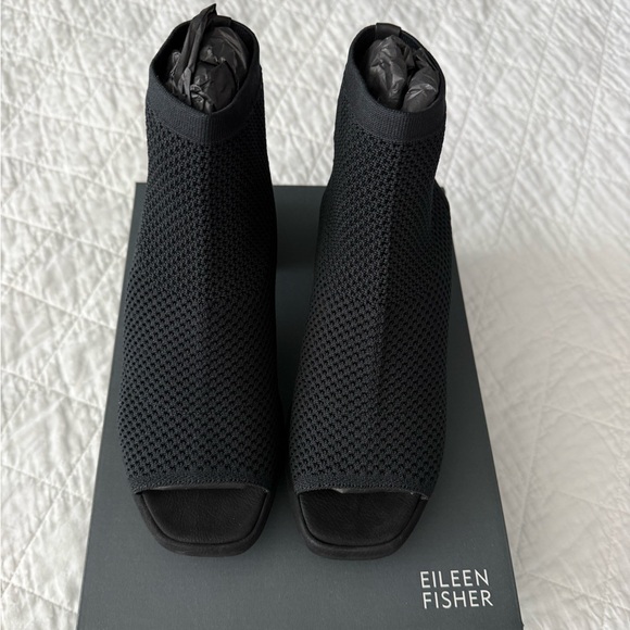 NWT Eileen Fisher Black Knit Heeled Boots - Picture 4 of 9